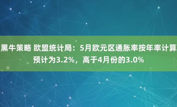 黑牛策略 欧盟统计局：5月欧元区通胀率按年率计算预计为3.2%，高于4月份的3.0%